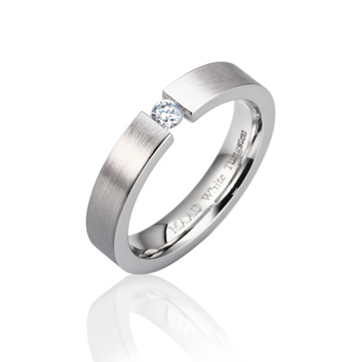 TungstenGold 게르만헤로스 텐션밴드 화이트 텅스텐반지_Satin (4mm) W.Tungsten & Cubic zirconia