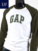 GAP 갭 남녀공용 라운드 긴팔티셔츠 - 화이트/그린 패치